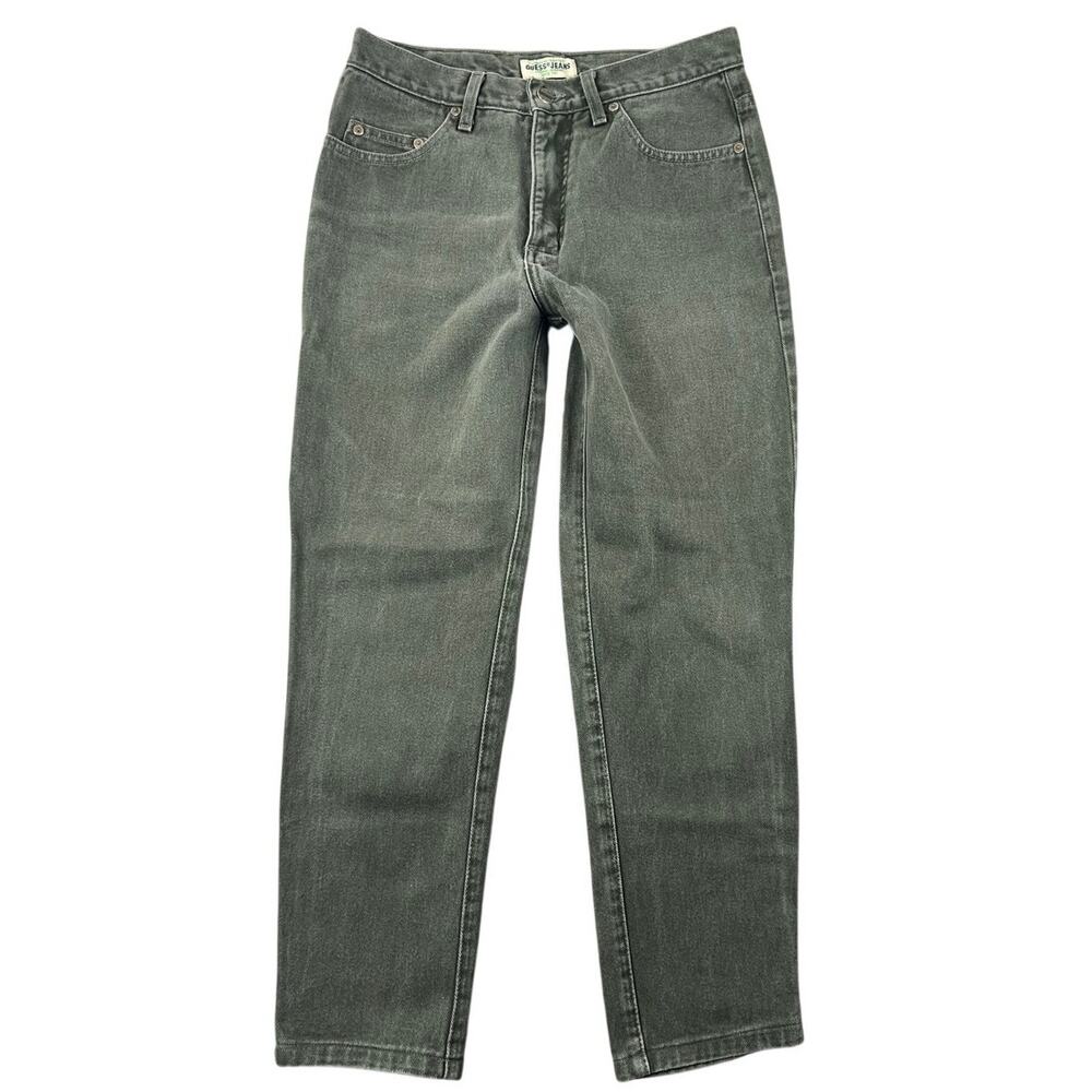 Vintage 90s Guess Jeans USA Olive Green Straight Leg High Rise Ankle W28 L25.5